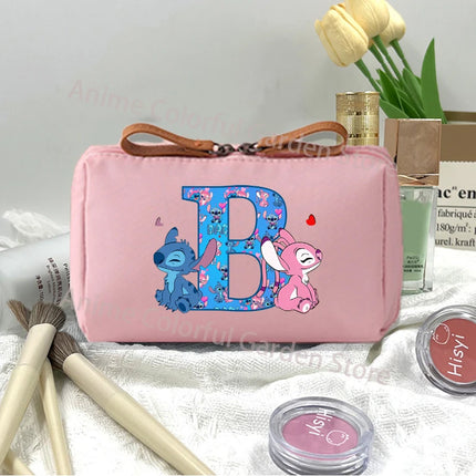 Disney Stitch Fashion Makeup Pouch for Women Cartoon Letter A-Z Printed Cosmetic Bag Students Portable Washing Bags Girls Gifts