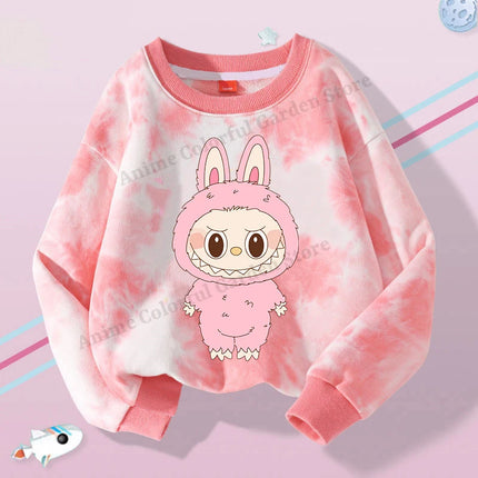 Labubu Round Neck Sweatshirt for Children Anime Cartoon Cute Hoodies Boys Girls Spring Sweet New Sports Shirt Kids Clothes Gifts