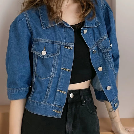 Fashion Womens Retro Denim Jacket Casual Short Denim Cardigan Coat Spring Summer Famale Jeans Jackets Outerwear