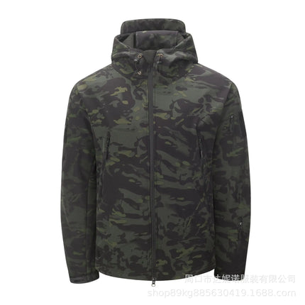 Thickened Shark Skin Soft Shell Jacket Camouflage Tactical Coat Fleece Lined Hooded Outdoor Skin Clothes Men's Fashion