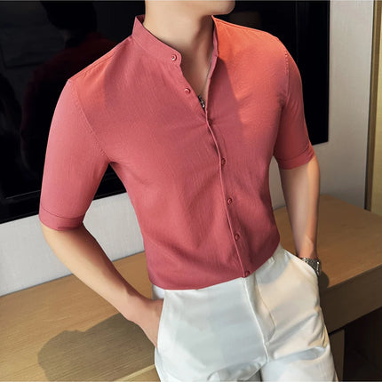 2024 Summer New Chinese Style Linen Shirts Men's Half sleeve Stand-Up Collar Linen Cotton Business Casual Slim Versatile Shirts