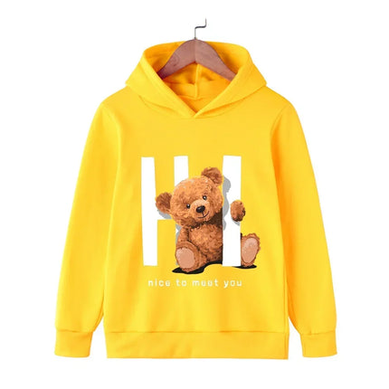 Autumn Winter Children Hoodies Kawaii Hi Teddy Bear Print Girls Boys Baby Clothes Casual Fashion Kids Sweatshirt Pullovers Tops