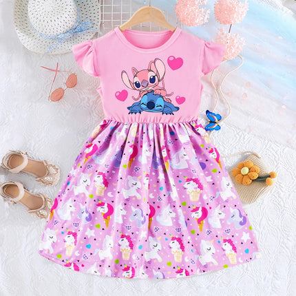 Disney Lilo & Stitch Fashion Dress for Girls Anime Cartoon Cute Skirt Children Summer Sweet Cute Dresses Kids Birthday Gifts