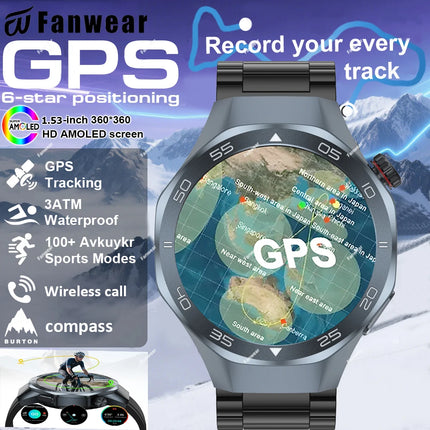 Fanwear New Watch GT5 Pro Smart Watch Men HD AMOLED Sapphire Screen GPS Tracker BT Call Health Waterproof Smartwatch Heart Rate