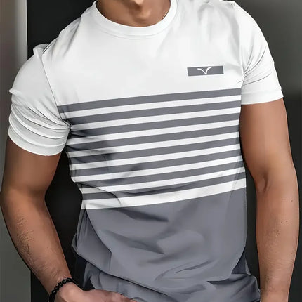 Summer Classic Men's T-shirt Outdoor Round Neck Short Sleeve Top Stripe Print Street Loose T-Shirt Male Oversized Clothing