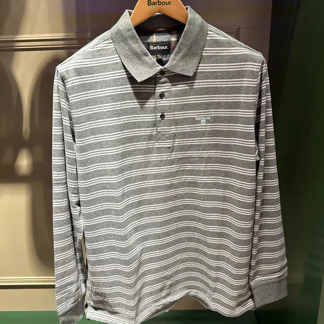 B@r Long-sleeved Cotton T-shirt With Grey Horizontal Stripes
