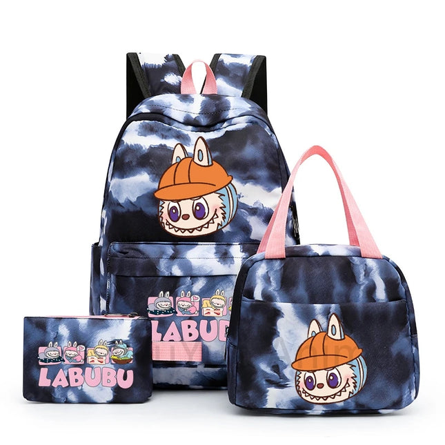3Pcs/set Cartoon Printed Backpack with Lunch Bag Pencil Case Boy Girl Knapsack Teenage Student Large Capacity Colorful Bookbag