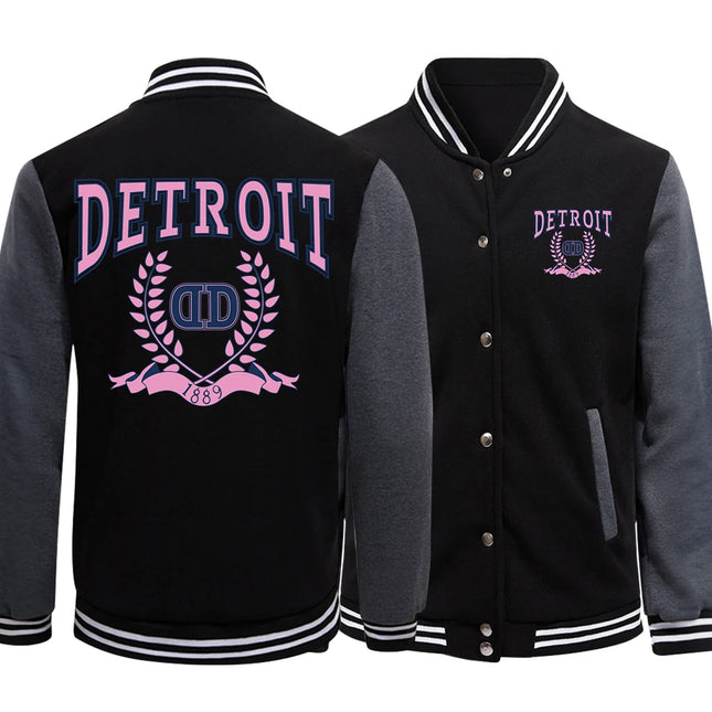 Detroit Letter And Pattern Printing Man Jackets Office Lady Loose Baseball Jersey Casual S-5Xl High Street Motion Tops