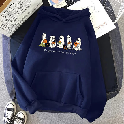 Do You Want Play With Me Halloween Ghost Sweatshirt Cute Halloween Pullover Halloween Women's Hoodie Spooky Season Sweatshirts