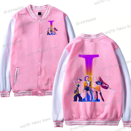 Hot Movie Lover Baseball Bomber Jacket Clothes Child Girl Letter A-Z Kids' Pink Bomber Jacket Gifts Fashion Clothes Gift