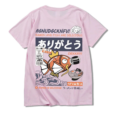 2024 Japanese fun ramen fish print hip hop men's casual comfortable cotton short sleeve T-shirt