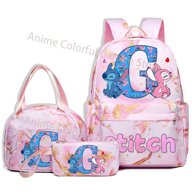 3pcs Disney Stitch Backpack Pencil Case Lunch Bag Set Students Fashion Schoolbag Pen Bag Bento Pouch Suit Anime School Supplies