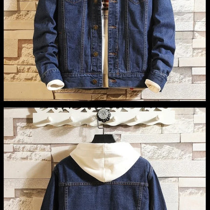 Blue Men's Denim Jacket, Single-breasted Lapel Coat, Fashionable Casual Tops, Black and Light Blue Can Be Selected,M-5XL