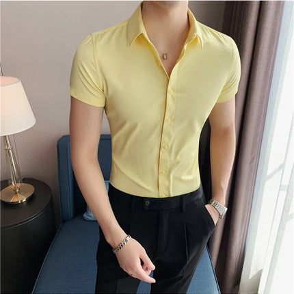Summer Men Fashion Casual Short Sleeve Solid Shirt Super Slim Fit Male Social Business Dress Shirt Brand Men Casual Dress Blouse
