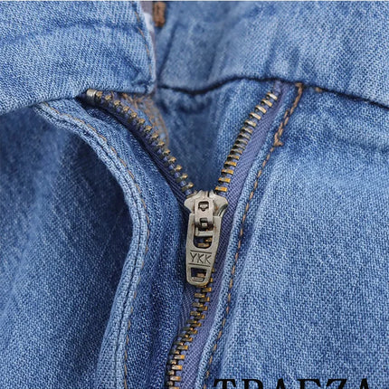 TRAFZA Vintage Casual Chic Women Cowboy Suit Single Breasted Loose Jackets Long Pants Fashion 2025 Spring Summer Denim Suits