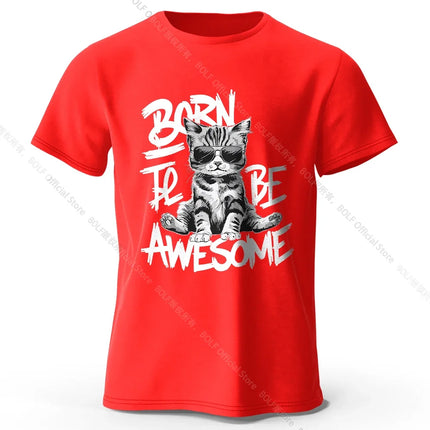 Mens Cool Cat T-Shirt 100% Cotton Oversized Handsome Feline Graphic Tee for Men and Women Streetwear Style