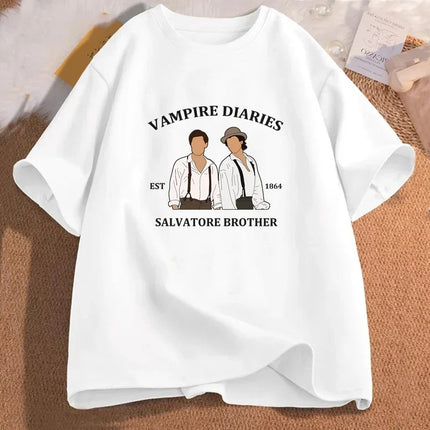 The Vampire Diaries T-shirts for Women Mystic Falls Virginia Salvatore Brother 1864 T Shirt Fall Damon Women Clothing Streetwear
