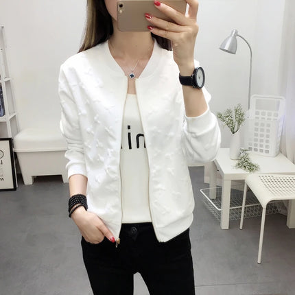2025 Fashion Spring Summer Bomber Jacket Women Office Casual White Ladies Cardigan Jackets Solid Female Short Baseball Jacket