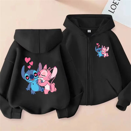 New Stitch Zipper Hoodies Girls Pink Sweatshirt Autumn Winter Long Sleeve Harajuku Pullovers Disney Stich Casual Hooded Tops