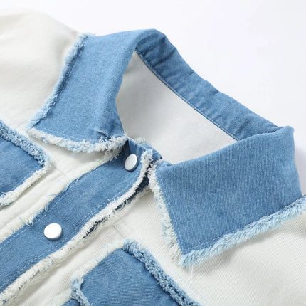 Women Patchwork Fringes Denim Jackets Coats Baggy Long Sleeves Spring Summer Jeans Tops Distressed High Street Elegant Lady Coat