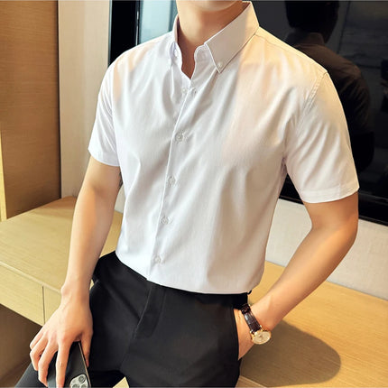 Plus Size 4XL-M High Quality Bamboo Fiber Fabric Dark Stripes Shirts Men Summer Slim Fit Casual Thin Breathable Social Shirt