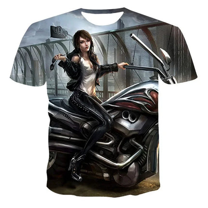 New Heavy Duty Motorcycle Harley Printed T-shirt 3D Men's and Women's Fashion Outdoor Sports T-shirt Summer Casual Cool Personal