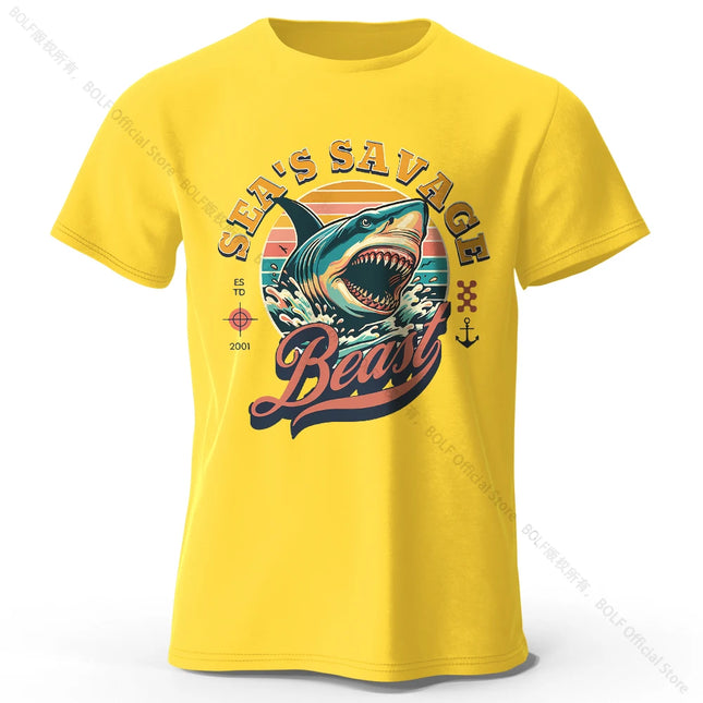 Men's Sea's Savage Printed T-Shirt 100% Cotton Vintage Oversized Funny Graphic Tees for Men Women Summer Tops