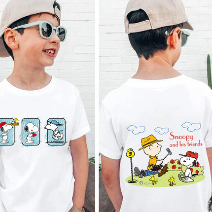 Snoopy print children's clothing kids cotton T-shirt cartoon short-sleeved white top personality clothing suitable for boys