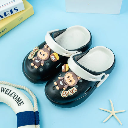 New Boys' Slippers with Cartoon Letters, Double Color Matching, Versatile Eva Clogs, Soft-Soled Non-Slip Sandals 837