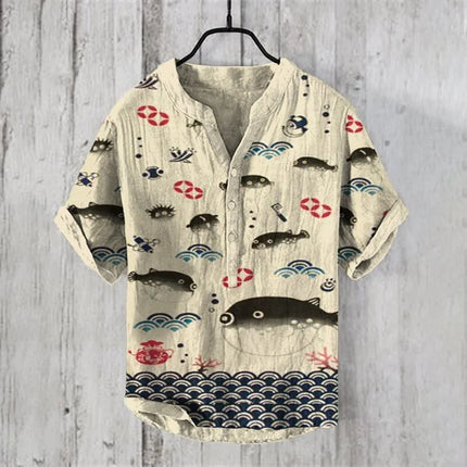 Men's short-sleeved tops 2024 summer casual T-shirts with underwater creatures jellyfish 3D pattern printing, fashionable linen
