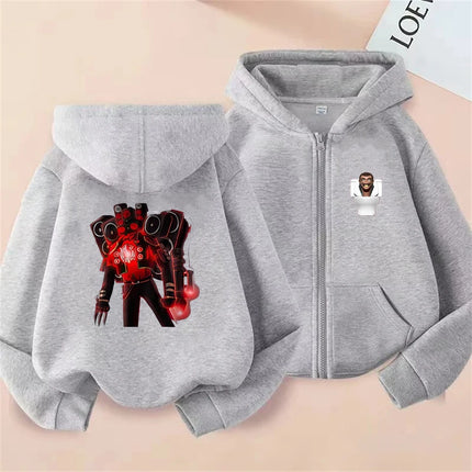 Children Anime Tops Hoodie Kids Zipper style Skibidi Toilet Boys black Girls pink 3-12 Year leisure Long sleeves Sweatshirt