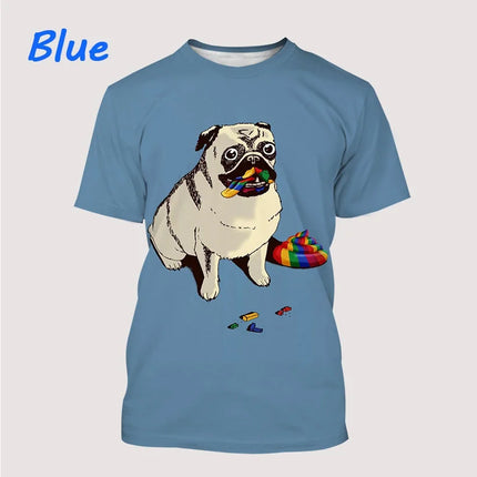 New Men's Cool T-Shirt Dog Pug 3D Printed Short-sleeved Shirt Fashionable Casual T Shirts Tops Animal T-Shirt XS~5XL