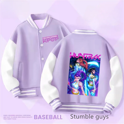Spring/Autumn New Boys Girls Jacket KPop Demon Hunters Huntrix Baseball Uniform For 4-14 Years Children Sports Outerwear
