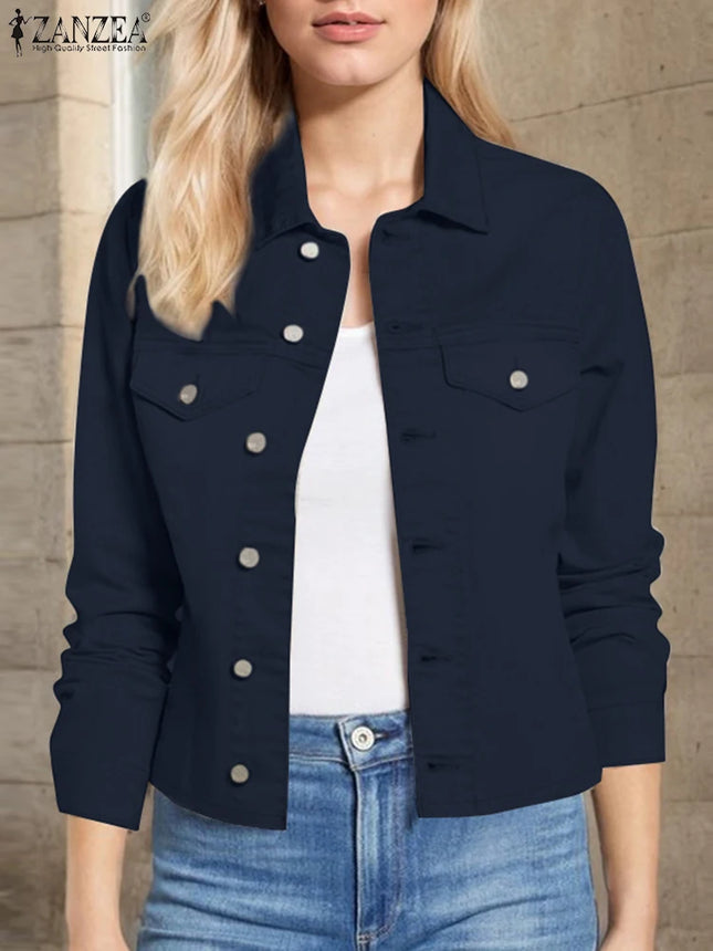 ZANZEA Women Daily Outerwear Long Sleeve Work Wear Casual Solid Color Coats Button Up 2025 Spring Turn-down Collar Thin Jackets