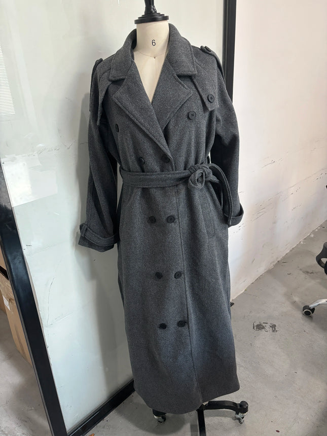 Elegant Shawl Collar Lace Up Long Woolen Coat Women Full Sleeve Belt Lapel Thick Overcoat 2025 Autumn Winter Lady Chic Outwear