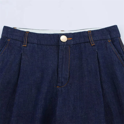 Summer Women's Suit High Waisted Wide Leg Jeans Denim Shirt Jacket Top 2025 Casual Loose Outerwear Trousers 2-piece Set