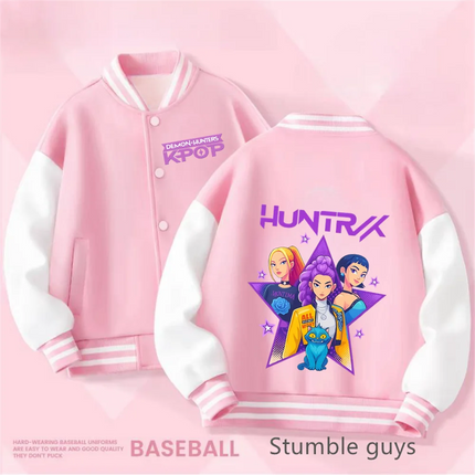 Spring/Autumn New Boys Girls Jacket KPop Demon Hunters Huntrix Baseball Uniform For 4-14 Years Children Sports Outerwear