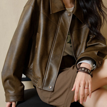 DUSHU Plus Size Women's Clothing [length Optional] Cool and Stylish Leather Jacket 2024 Autumn New Retro Short Casual Jacket