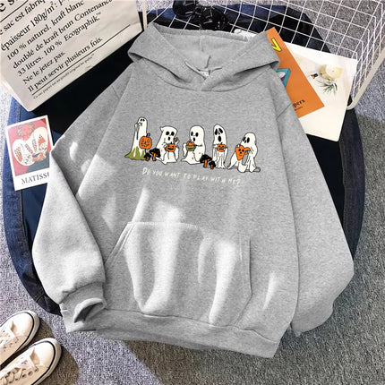 Do You Want Play With Me Halloween Ghost Sweatshirt Cute Halloween Pullover Halloween Women's Hoodie Spooky Season Sweatshirts