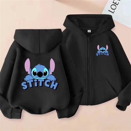 New Stitch Zipper Hoodies Girls Pink Sweatshirt Autumn Winter Long Sleeve Harajuku Pullovers Disney Stich Casual Hooded Tops