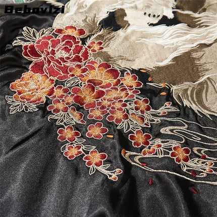 Japanese Men Baseball Jackets High Quality Autumn Nine-tailed Fox Embroidered Yokosuka Coat Hip Hop Streetwear Harajuku Clothing