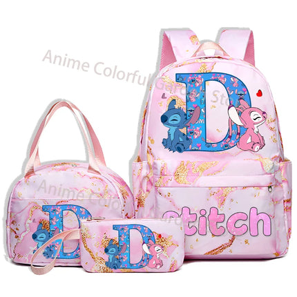3pcs Disney Stitch Backpack Pencil Case Lunch Bag Set Students Fashion Schoolbag Pen Bag Bento Pouch Suit Anime School Supplies