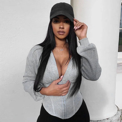 Women's Patchwork Corset Sweatshirt Hoodie Pure Color Corset Top Short Long Sleeve Street Casual 2023 Fall/Winter Jacket