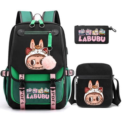 3Pcs/set Cartoon Printed Backpack with Shoulder Bag Pencil Case Bookbag Teenager Kid Student Boy Girl Schoolbag Colorful Bagpack