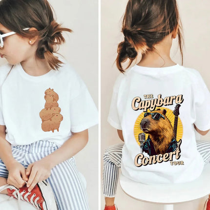Kawaii Capybara Lovers Kids T-Shirt Short-Sleeved White T-Shirts Cartoon Tees Summer Children Top Crew Neck Children's Clothing