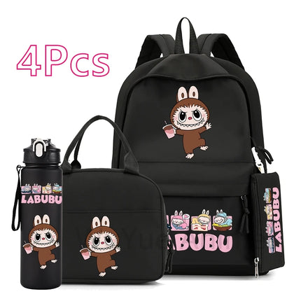 4Pcs/set Cute printed Backpack 750Ml Outdoor Sports Water Bottle Girl Boy Student Schoolbag Child Kid Large Capacity Bookbag