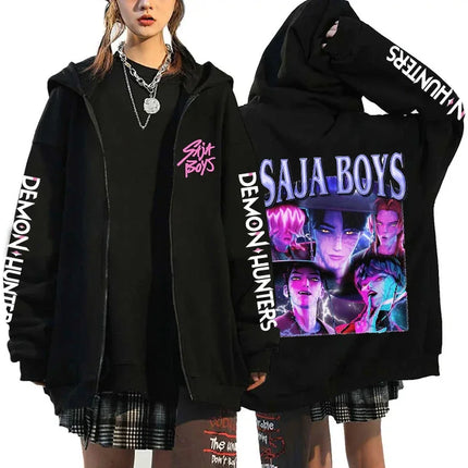 Hot Kpop Demon Hunters Saja Boys Zipper Hoodies Men Women Fall/Winter Fashion Zip Hoodies Casual Personality Hooded Sweatshirt