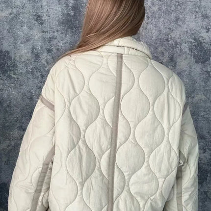 ZBZA Women Quilted Jacket Coat Drawstring High Neck Zipper Hidden Button Clip Cotton Outerwear Fall Winter New Female Chic Coat