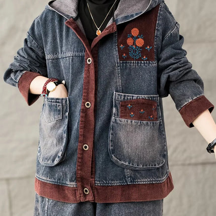 Max LuLu Brand Spring Womens Fashion Denim Corduroy Hooded Jackets 2025 Ladies Casual Vintage Embroidery Coats Classic Outerwear