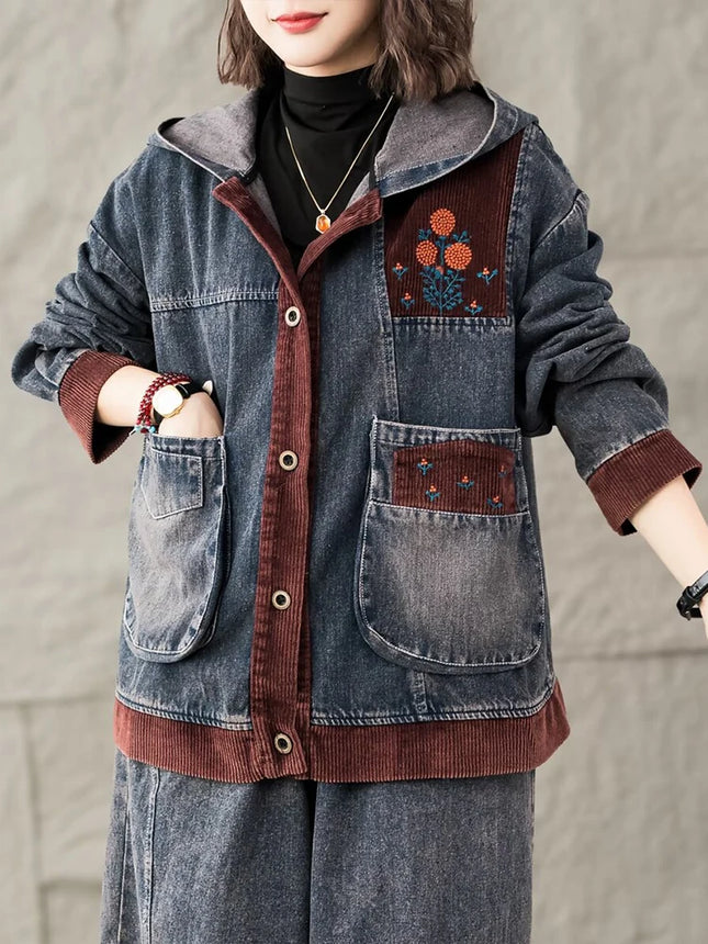 Max LuLu Brand Spring Womens Fashion Denim Corduroy Hooded Jackets 2025 Ladies Casual Vintage Embroidery Coats Classic Outerwear